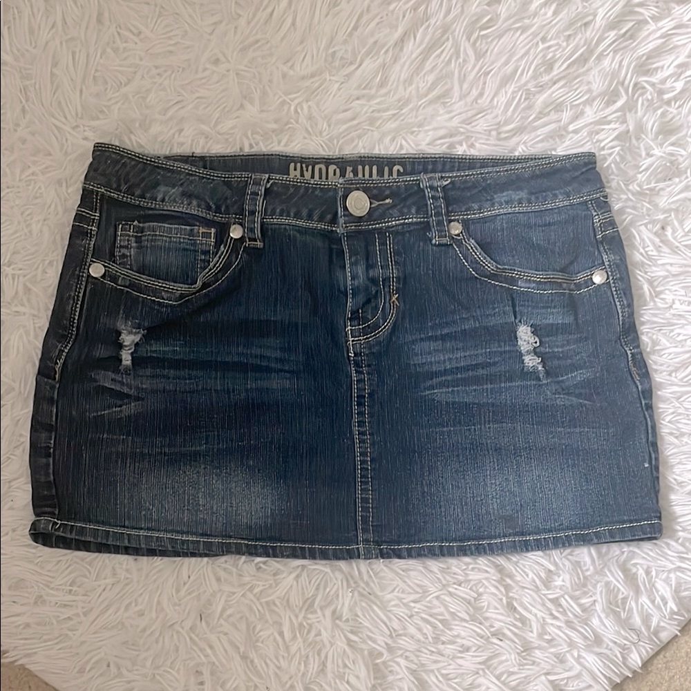 Hydraulic Blue Denim Distressed Mini Skirt